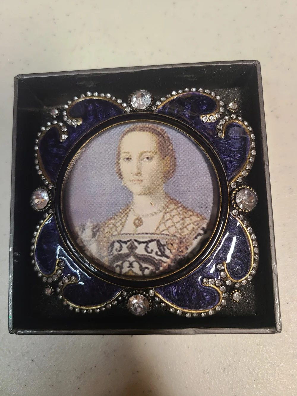 Two’s Company Jeweled Photo Frame Purple Enamel Portrait Eleonora di Toledo Mini